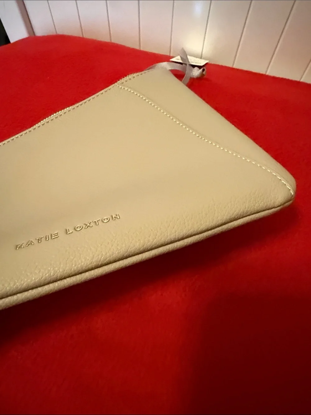 Katie Loxton Taupe Beige Vegan Leather Zip Clutch Pouch